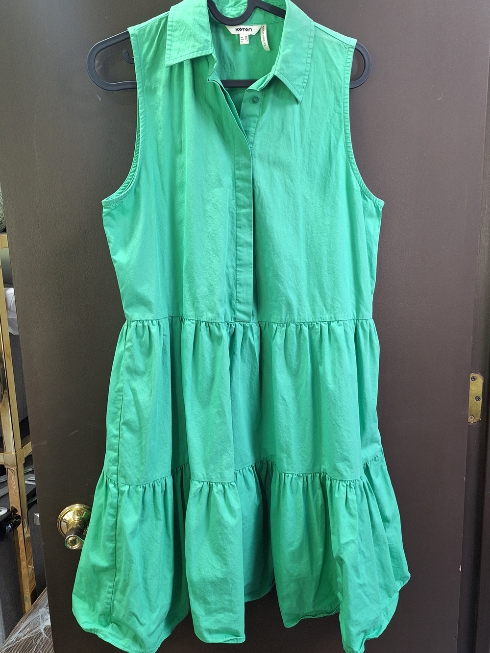 Women's Sleeveless Green Tiered Shirt Dress Small